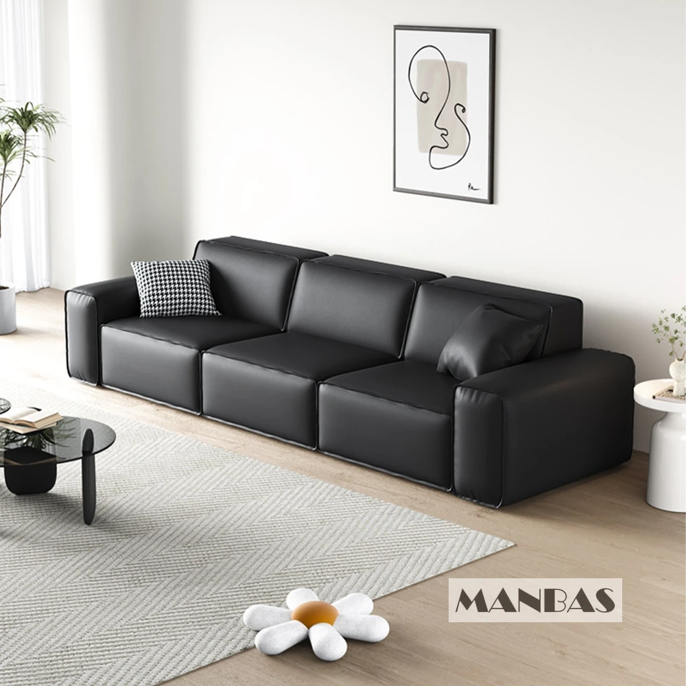 Modern Genuine Leather Sectional Sofa Bed, Modular Sleeper Extendable Sofa with Pull-Out Chaise, Upholstered Convertible Couch