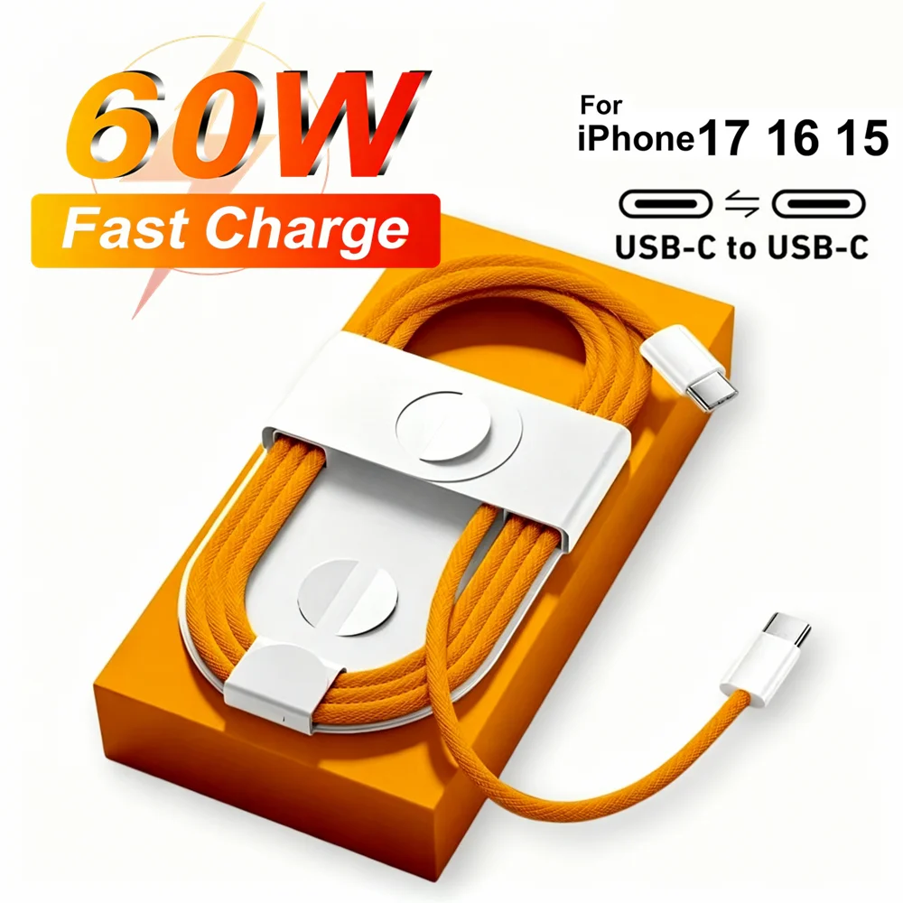 60W Dual USB C For iPhone 15 16 17 Pro Max Type C Fast Charging Braided Cable For Samsung S25 Google Moto Xiaomi Redmi POCO VIVO