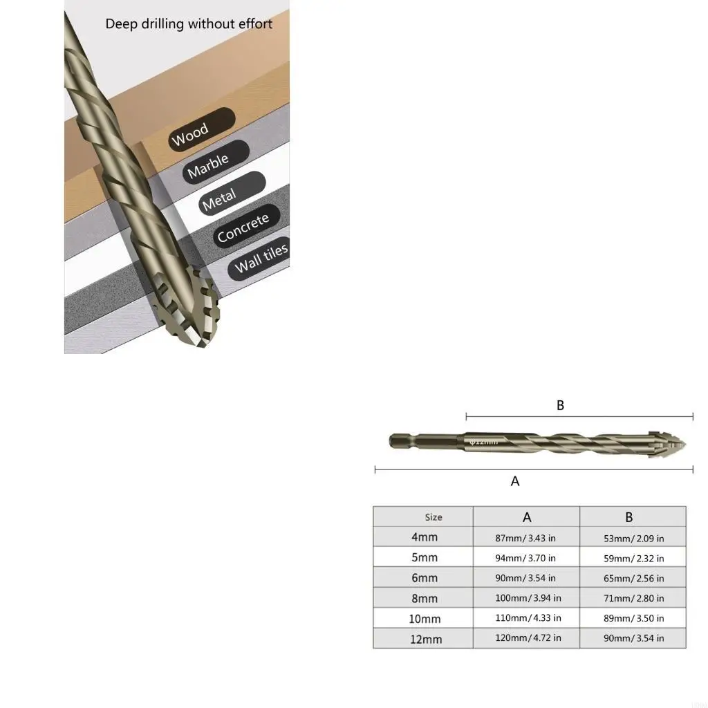 

Сверло для плитки и стекла, высокое, с четырьмя режущими кромками, зубчатое, 4-зубчатое, 4-12 мм