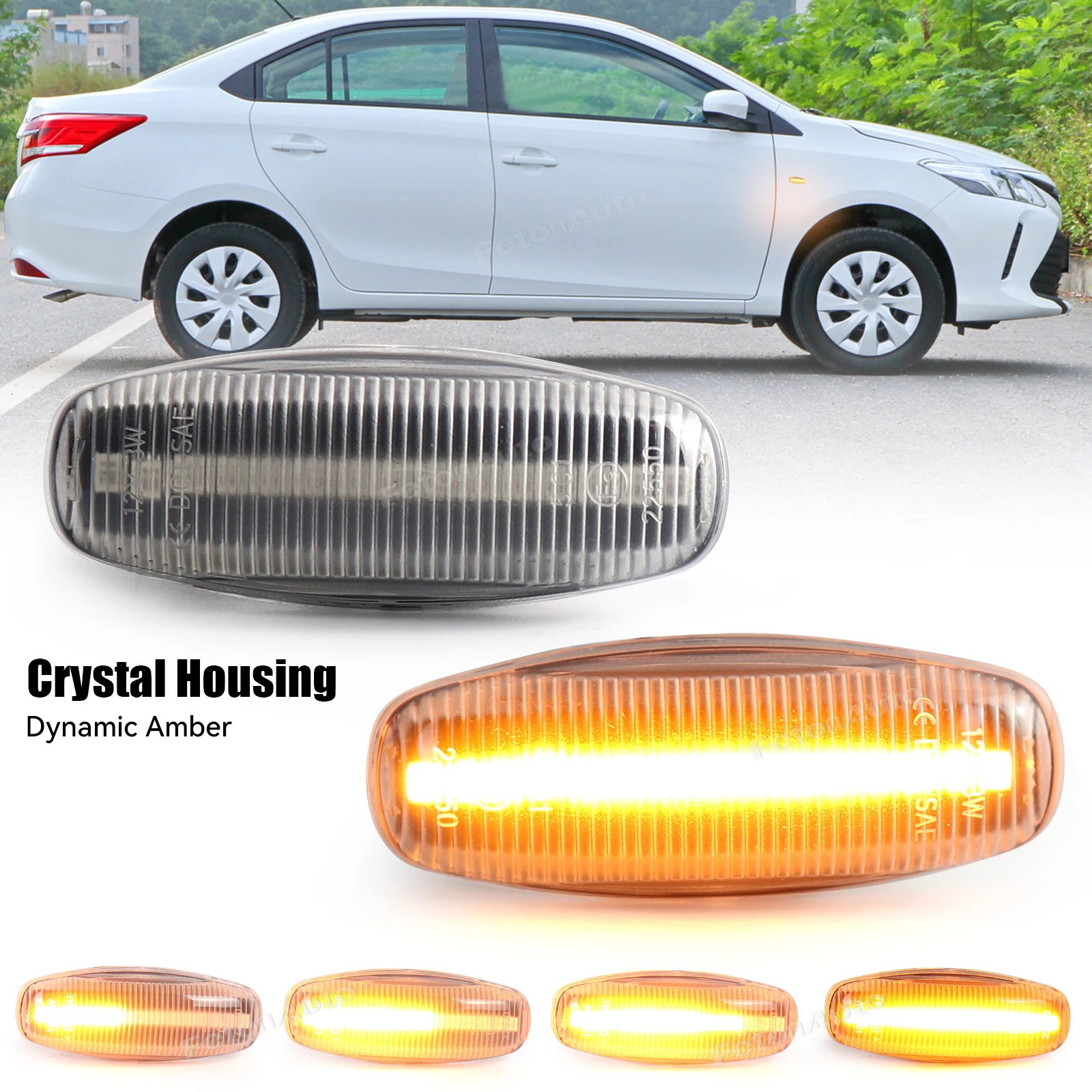 

LED Amber Dynamic Sequential Blink Side Marker Lights Fender Turn Signal for for Toyota Yaris Vios 2014 -2019
