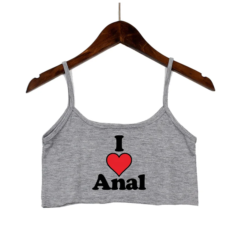 New Anal Love Heart Print Summer Women\'s Crop Top Sexy Elastic Cotton Camis Sleeveless Short Tank Top Bar Hot Tops for Women