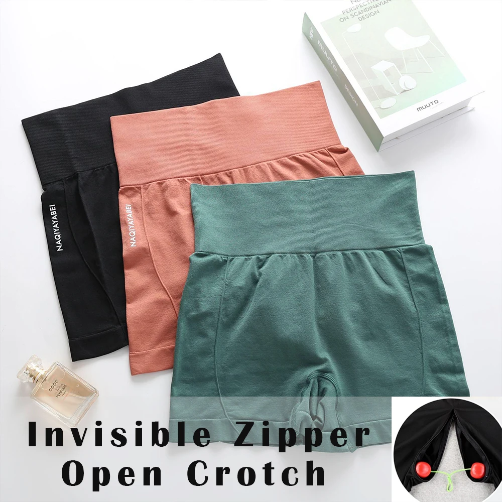 Summer Outdoor Invisible Zipper Open Crotch Yoga Shorts Fitness Gym Women Bottoms