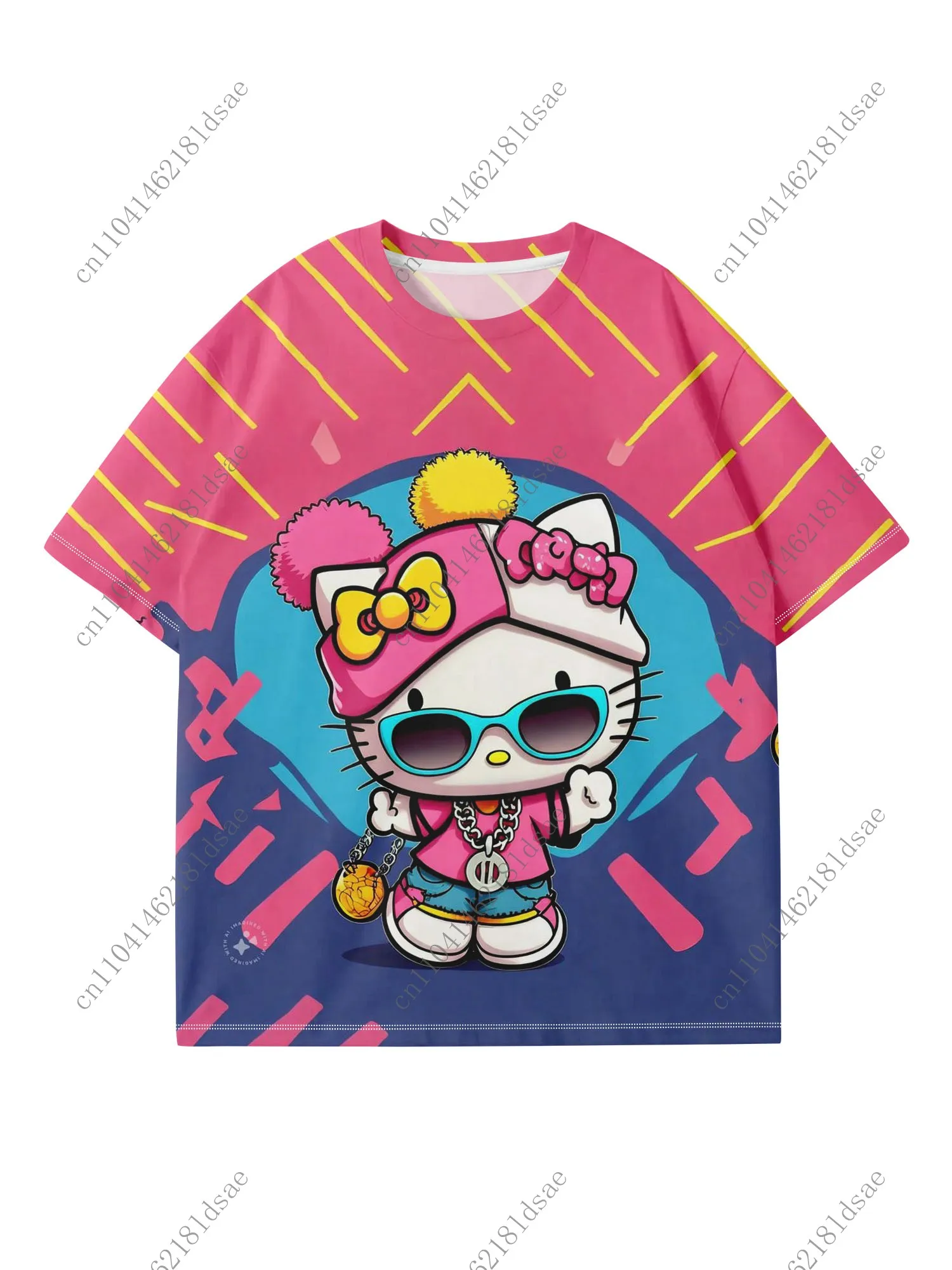 

Лето 2022, топ с короткими рукавами в стиле панк «Hello Kitty», готический уличный топ для отдыха, базовая футболка с 3D принтом для мужчин и женщин, модная футболка из полиэстера Y2K