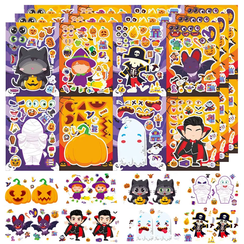 

Halloween Pumpkin Make a Face Stickers for Kids Children Toddler Funny DIY Puzzle Stickers Party Favors Activities Games Toys