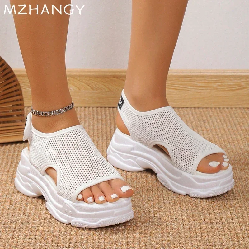 Mesh Flats Sandals Designer Platform Women Shoes 2025 Fashion Casual Slippers Summer Women New Mid Heels Sneakers Trend Mujer