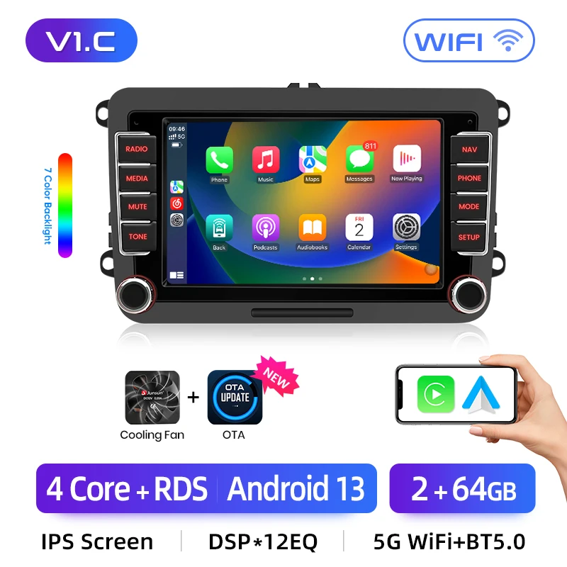 Junsun 7 "Draadloze Carplay Android Auto Radio voor VW Passat B6 B7 T5 Tiguan Touran GOLF 6 POLO Stereo GPS Multimedia Speler