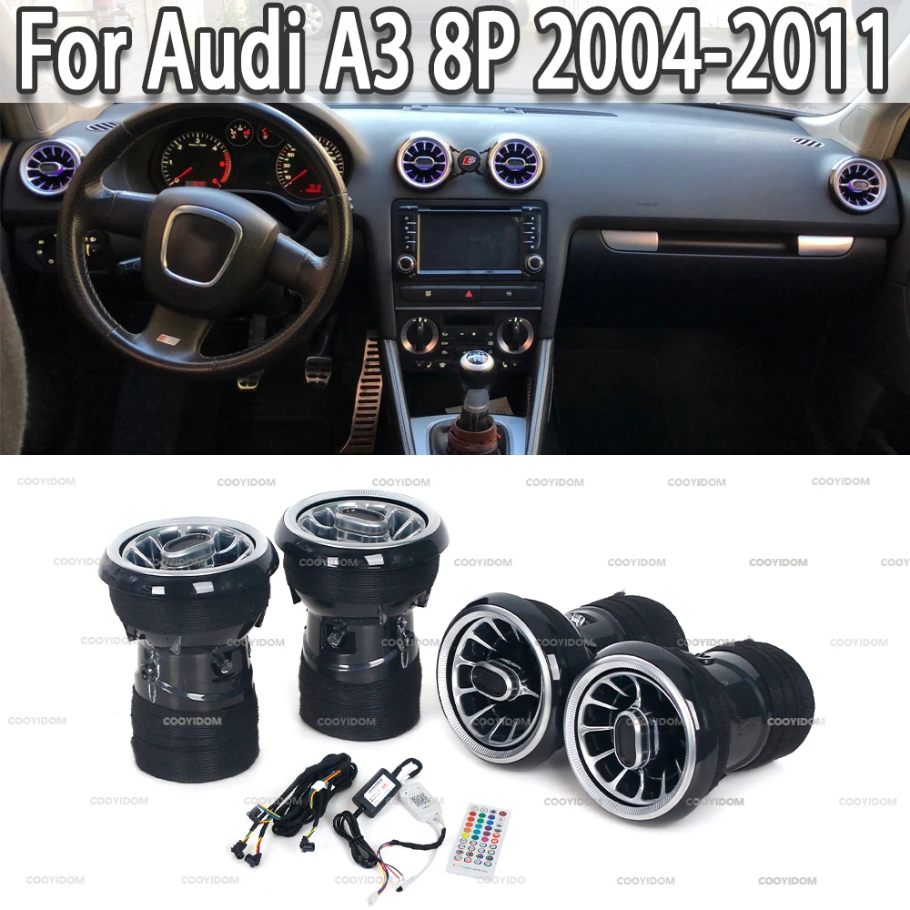 Car LED Front Dashboard AC Air Condition Vent Outlet Turbo Interior Trim For Audi A3 8P 2004-2011