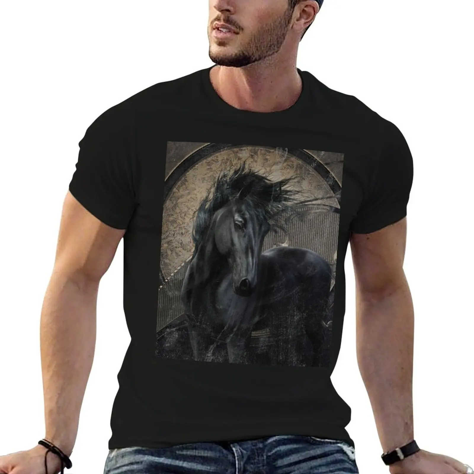 

Gothic Friesian Horse T-Shirt man t shirt summer man t shirts high quality luxury brand T-Shirt