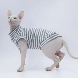 Cute Cat Clothes Summer Sphinx Striped Bottoming Shirt Kittens Vest For Sphynx Cat Breathable Pet Clothing DovenRex Costume 12 best sales cat vest - №7