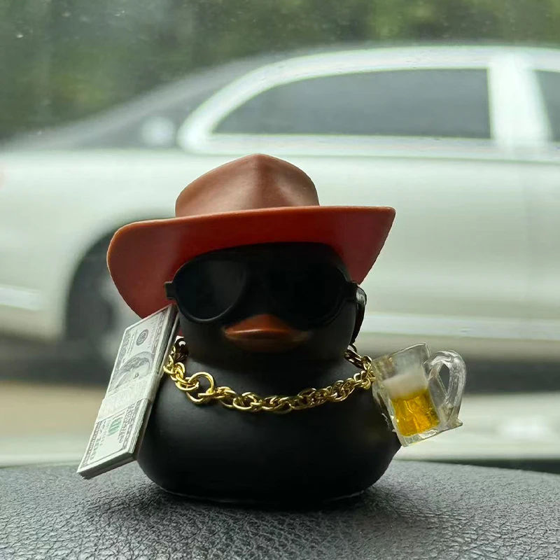 Car Dashboard Decor Graduation Hat Rubber Duck, Car Ducks Ornaments with Mini Hat Necklace Sunglasses - view 4