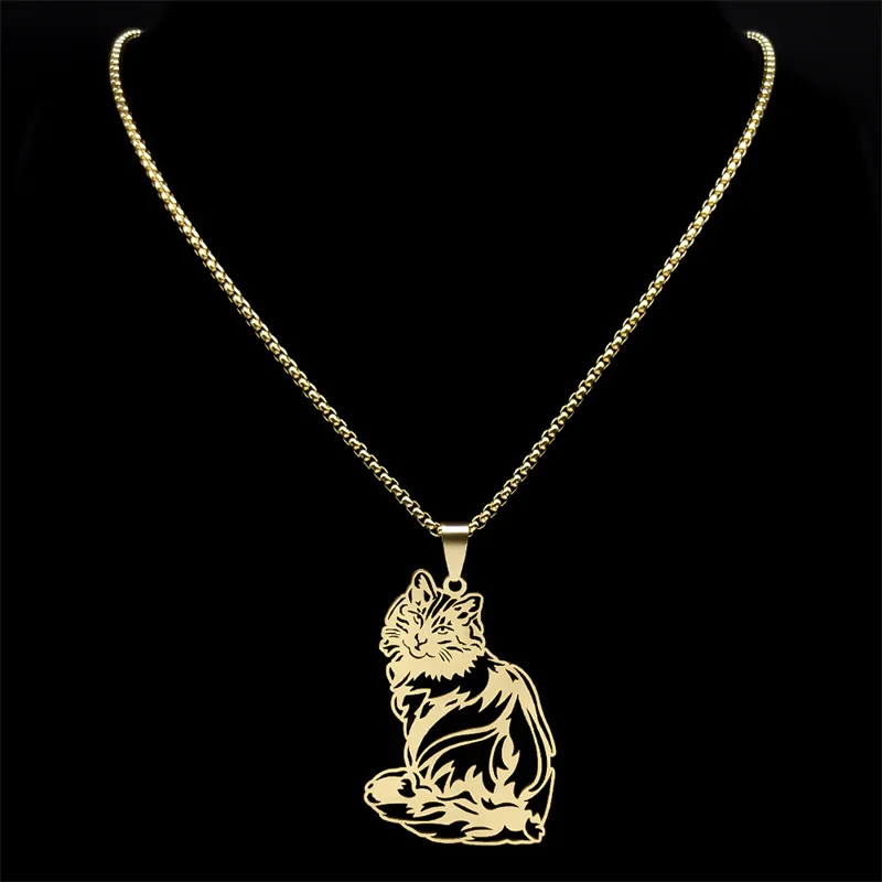 

Cute Animal Pet Cat Pendant Necklace for Women Men Stainless Steel Gold Color Love Chain Necklaces Gift Jewelry collar N3213S02