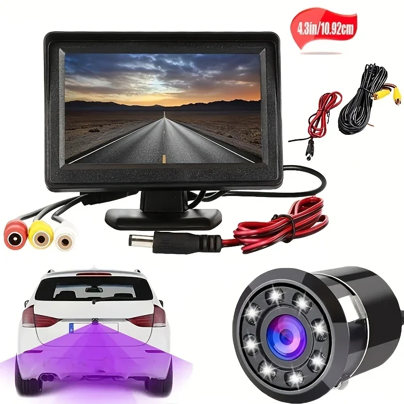 Backup Camera System 4.3inch Monitor, Equipped with 8 LED Lights Camera for Cars, Pickups, Suvs, Campers, Trucks, And Vans