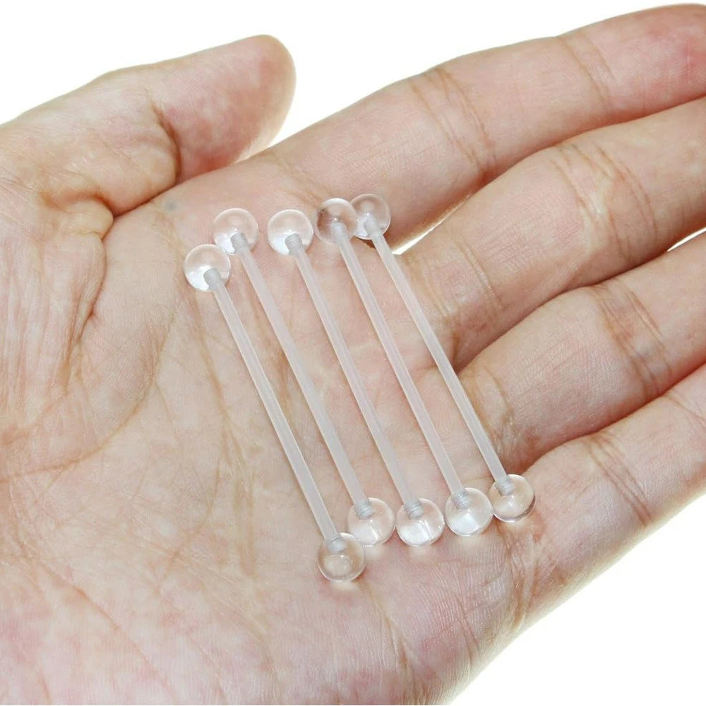 Industrial Barbell set, 14G flexible plastic industrial rod for ear piercing, size 32mm 35mm 38mm Ideal ear piercing retention