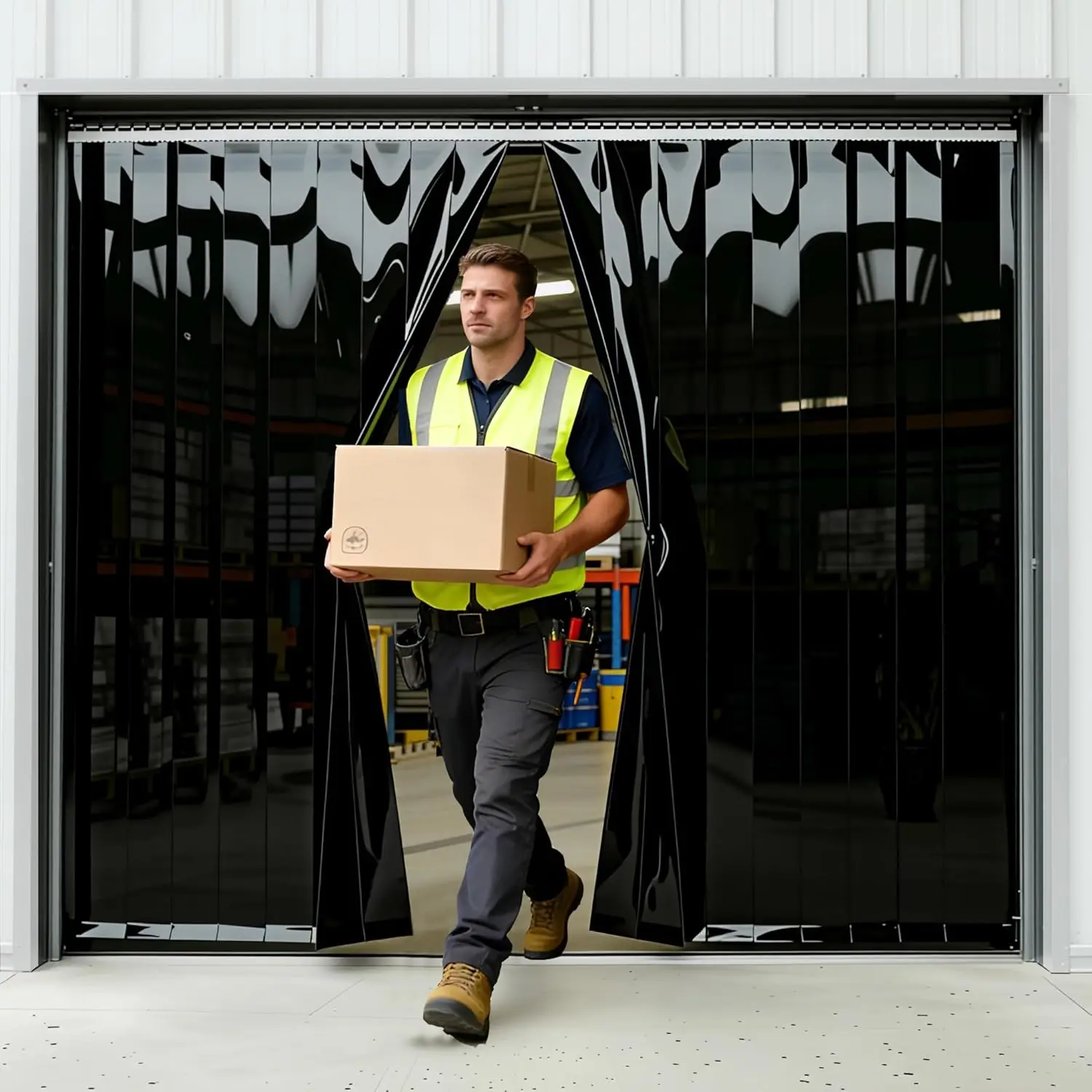 

7x8' Black PVC Curtains Strips Kit - 84" Width x 96" Height Opaque PVC Curtains, Heavy Duty, Waterproof, Insulation for Warehous