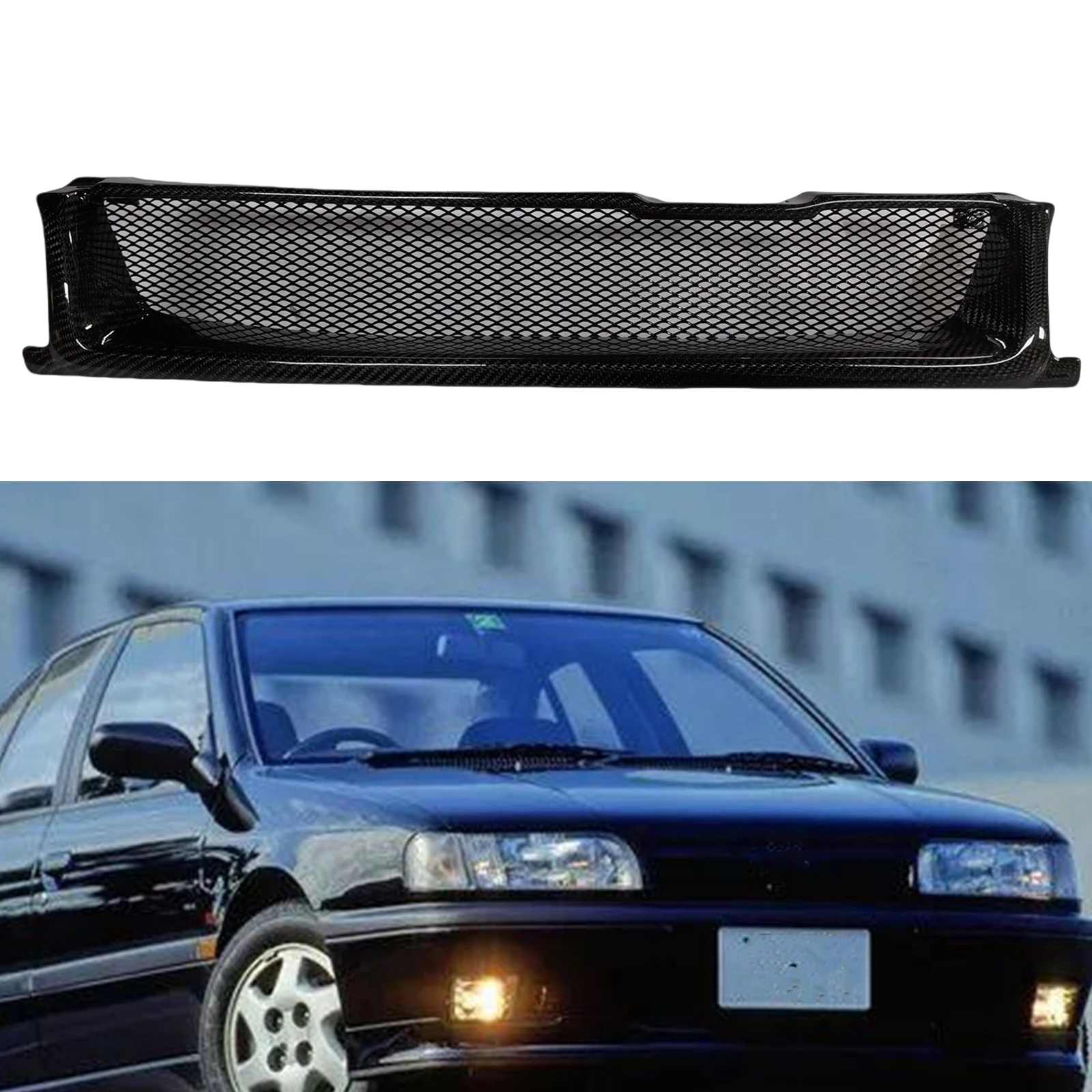 For Nissan Primera P10 Infiniti G20 Front Grille Racing Grill Real Carbon Fiber /Fiberglass Car Upper Bumper Hood Mesh Grid