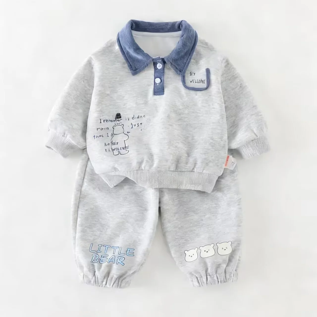 

New Autumn Winter Boys Fleece Lined Sweatshirt Set