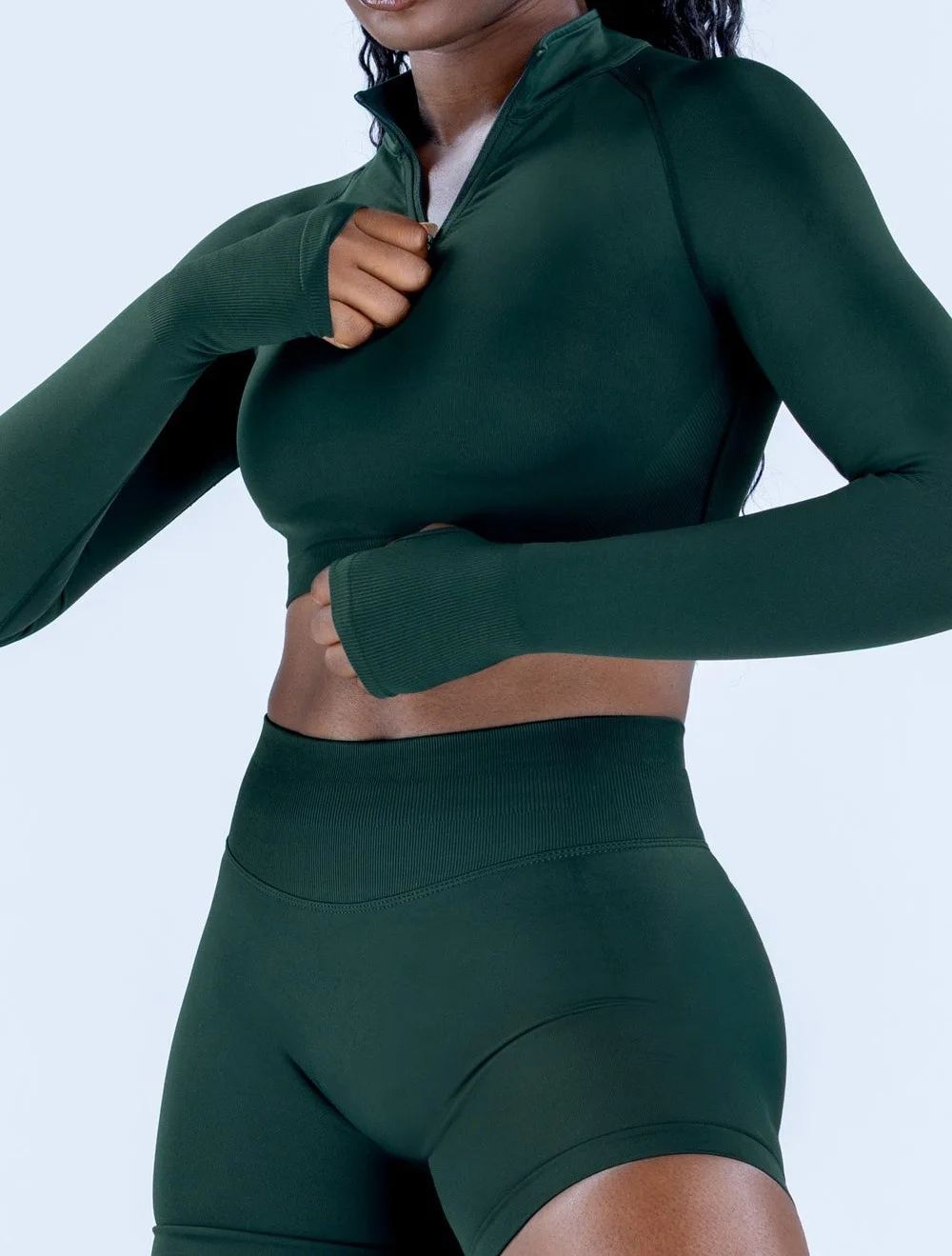 ENYFD Crop Zippy Women's Seamless Yoga Sports Jacket Gym Thumbhole Long Sleeve Top Breathable Seamless Yoga Sportswear