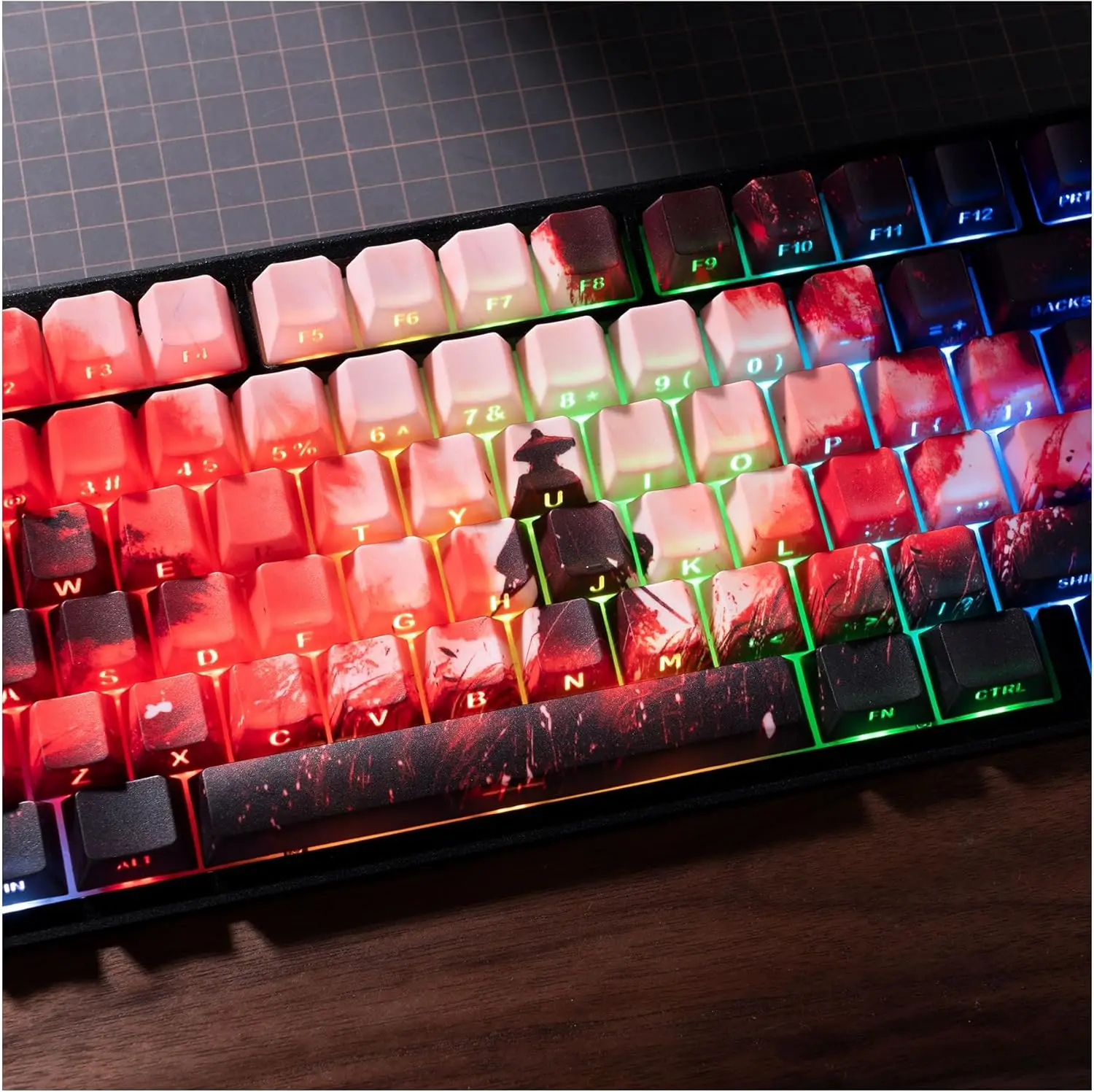 Double Shot PBT Keycaps Side Printed Shine Through Red Keycap Set Cherry Profile Dye Sublimation Keyboard Keycaps Suitable