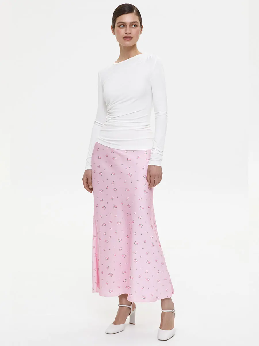 

Elegant Floral Dress For Spring Summer Slim Fashionable Commuting Style High-waisted Satin A-line Hip-covering Long Skirt