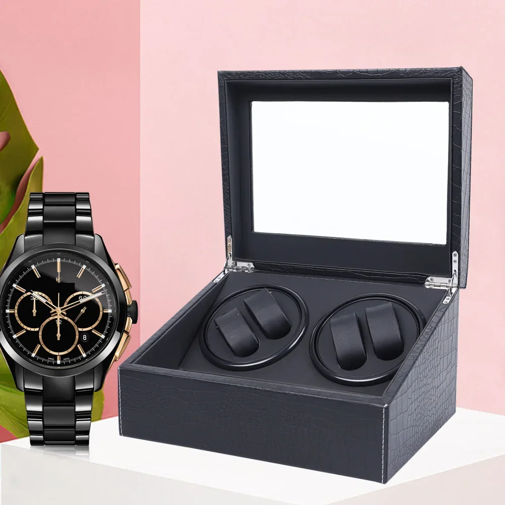 صندوق ساعة جلدي 4+6 مع صندوق تخزين فاخر بنمط التمساح، 10 صندوق عرض للساعة