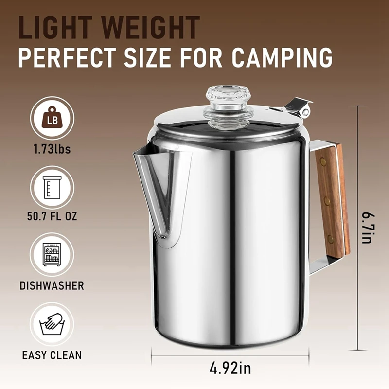 Coffee Percolators Stovetop For Camping, Percolator Coffee Pot Stainless Steel Coffee Maker Outdoors 9 Cup