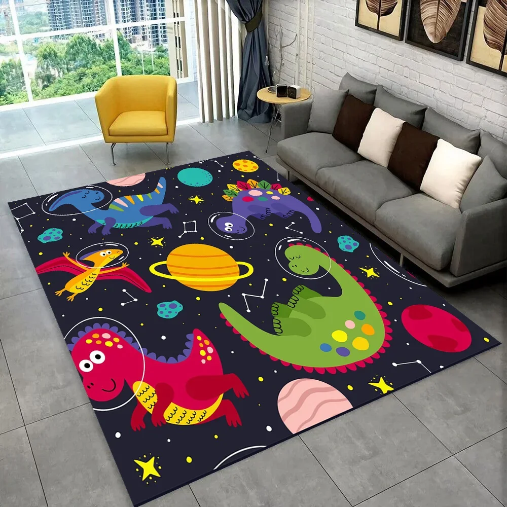 3D Cartoon Dinosaur Space Cute Dino Children Area Rug,Carpet for Living Room Bedroom Sofa Doormat Decoration, Non-slip Floor Mat