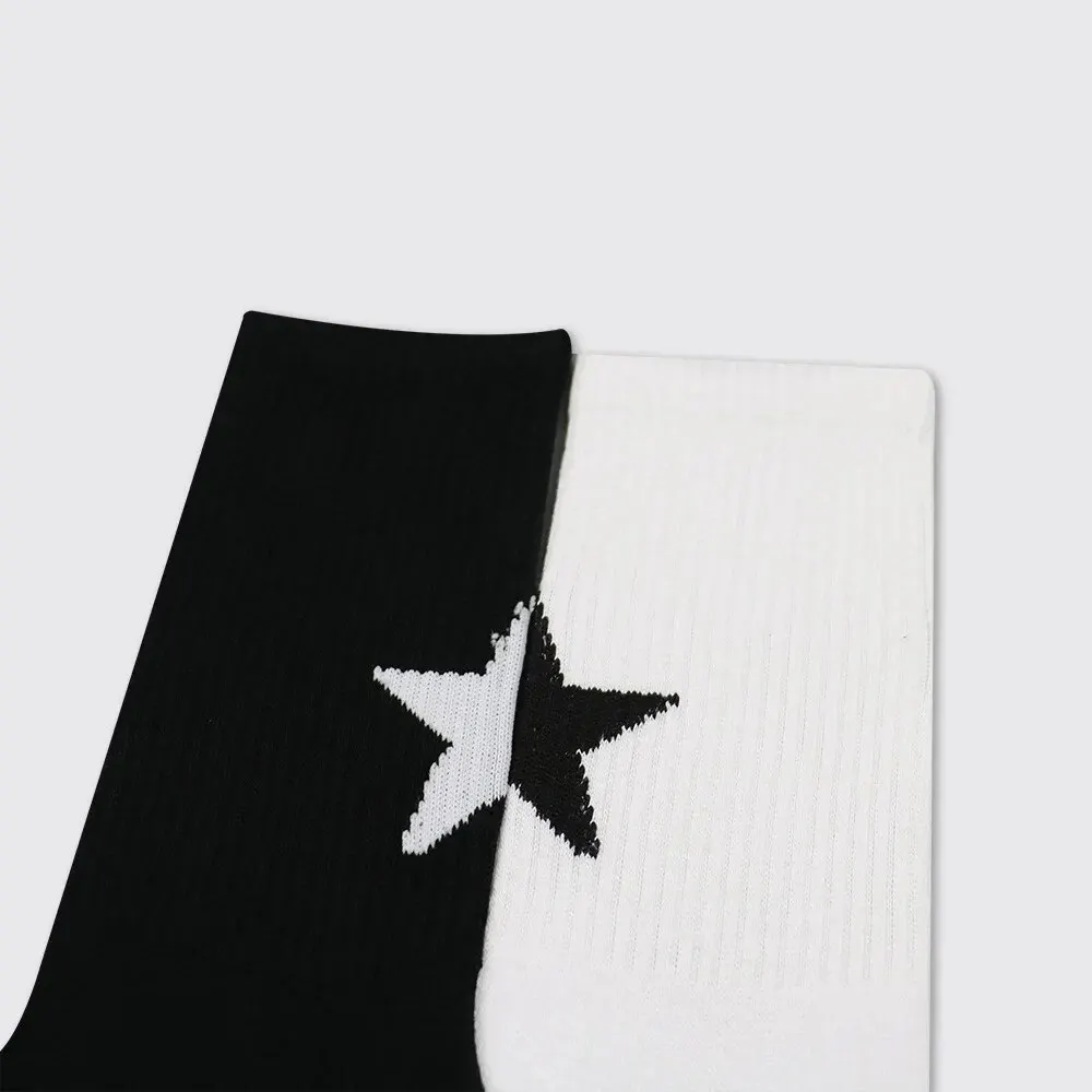 White Black Pentagram Simple Sporty Style Harajuku Socks Women Cotton Star Middl Tube Socks Female Fashion Funny Striped Socks