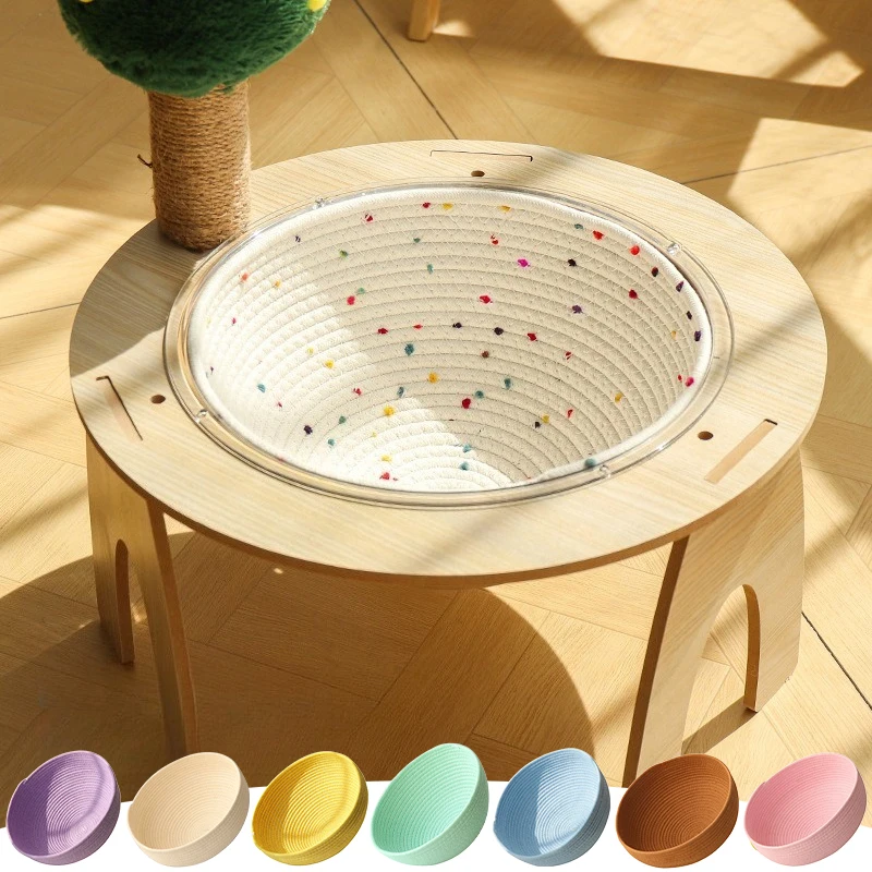 

New Capsule Cat Bed Mat Japanese Woven Rattan Basket Breathable Cotton Rope Summer Warm Winter Scratch Proof Washable Pet Bed