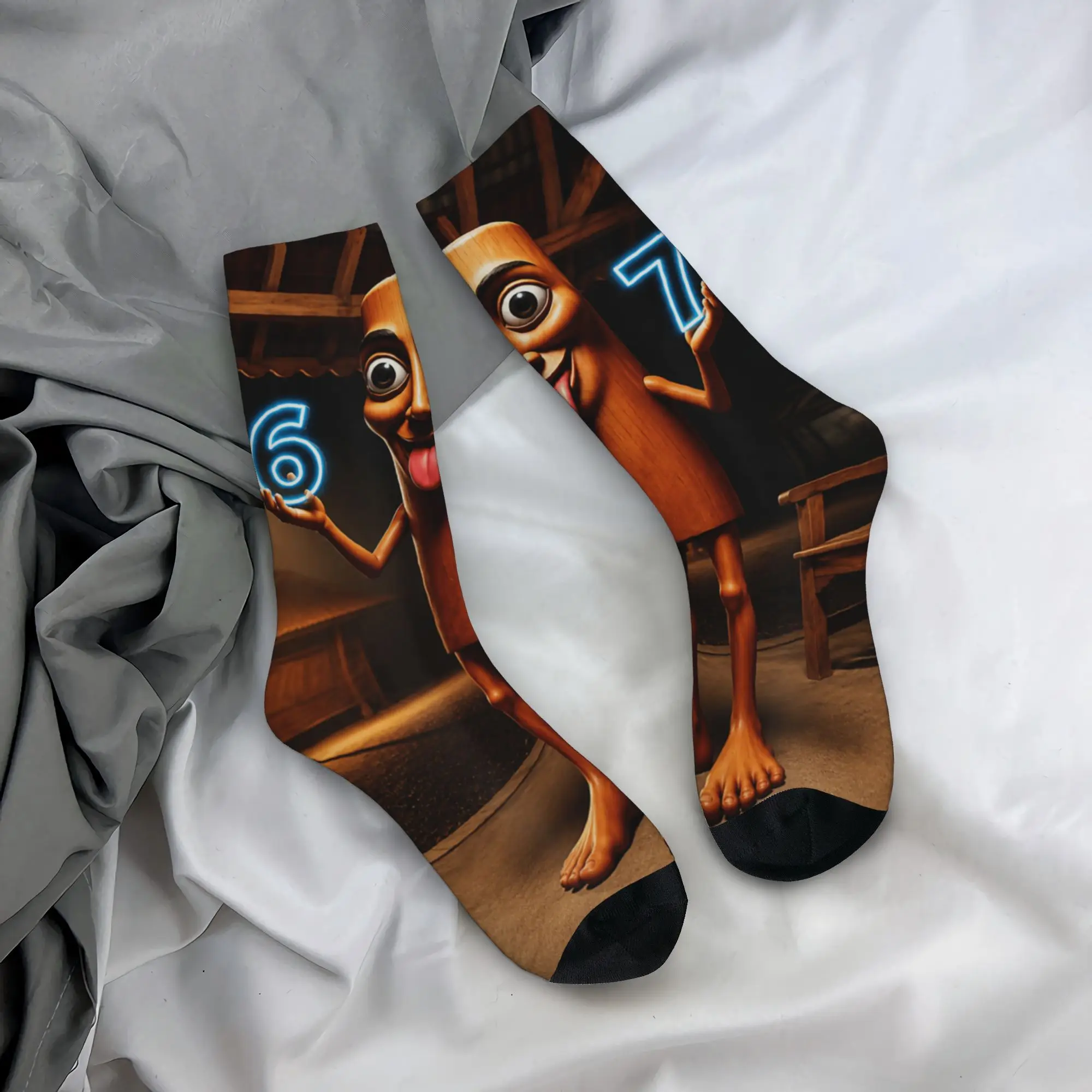Autumn Winter Retro Unisex Tung Tung Tung Sahur Six Seven 67 Funny Brainrot Meme Socks  Breathable Football Socks