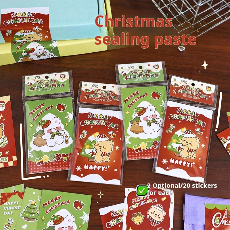 

20Pcs Cartoon Christmas Stickers sealing packaged card sticker Decorative Stickers Packaging Box Label Christmas Tags Gift