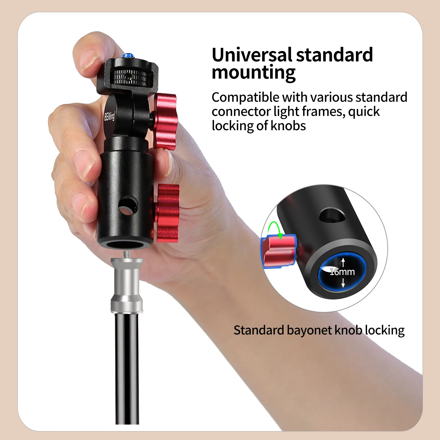 Kamera-Blitzhalterung 16mm Stativhalter Cold Shoe 1/4 Zoll Halterung Regenschirm Speedlite Halter 360° Drehbar Verstellbarer Lichtständer-Adapter – Detail 2