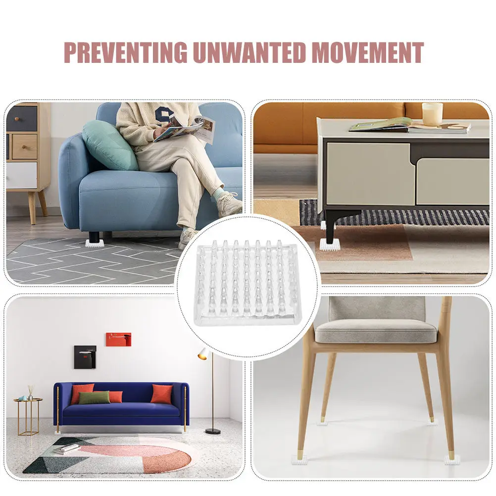6Pcs Anti-Slip Furniture Pads Clear Square Carpet Protectors Furniture Leg Protectors Non-Slip Spikes Sofa Chair Table Stopper