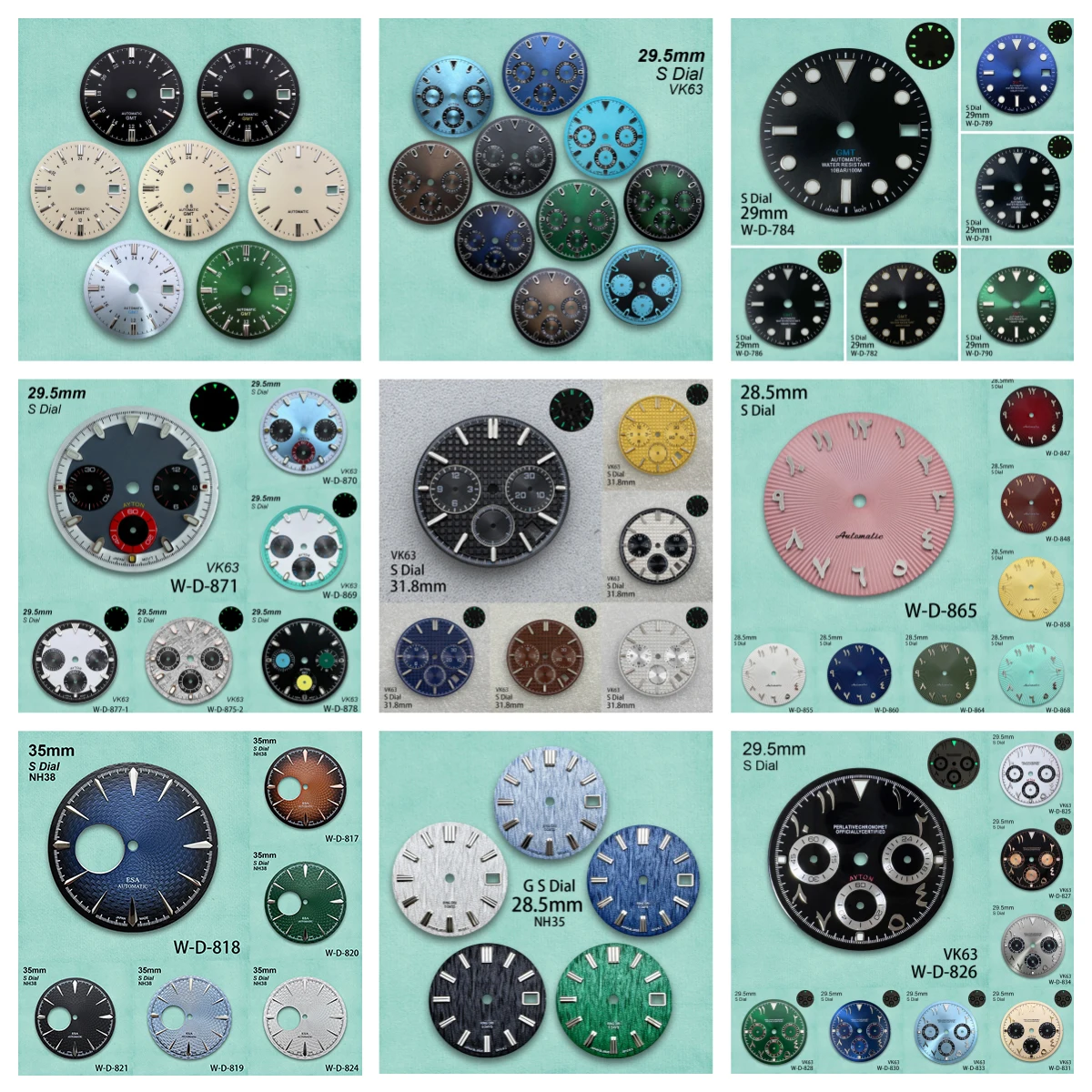 

28.5/29/29.5/31/35mm DTN/GMT S/GS Logo Dial Fit NH35/NH34/VK63 Movement Green/No Luminous Panda Watch Modification Accessories