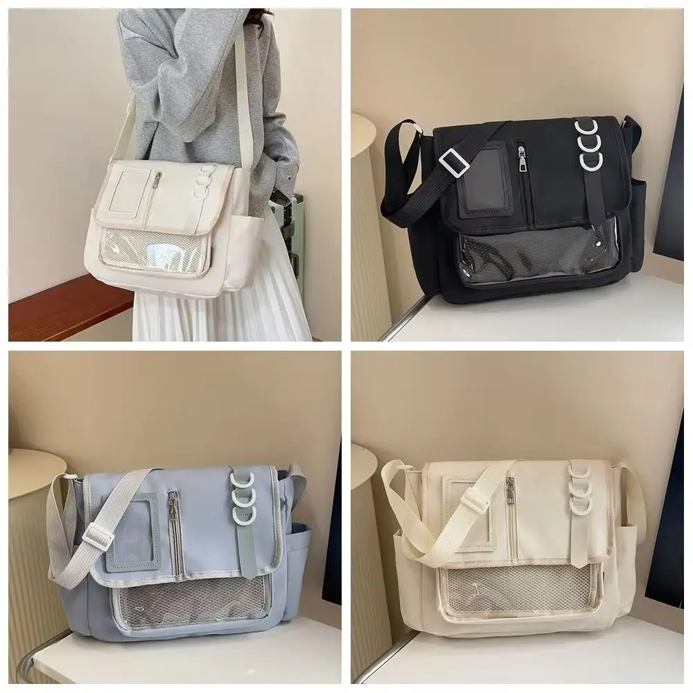 

Casual Japanese Harajuku School Bag Badges Display Plate PVC Transparent Itabag Solid Color Nylon Crossbody Bag Female