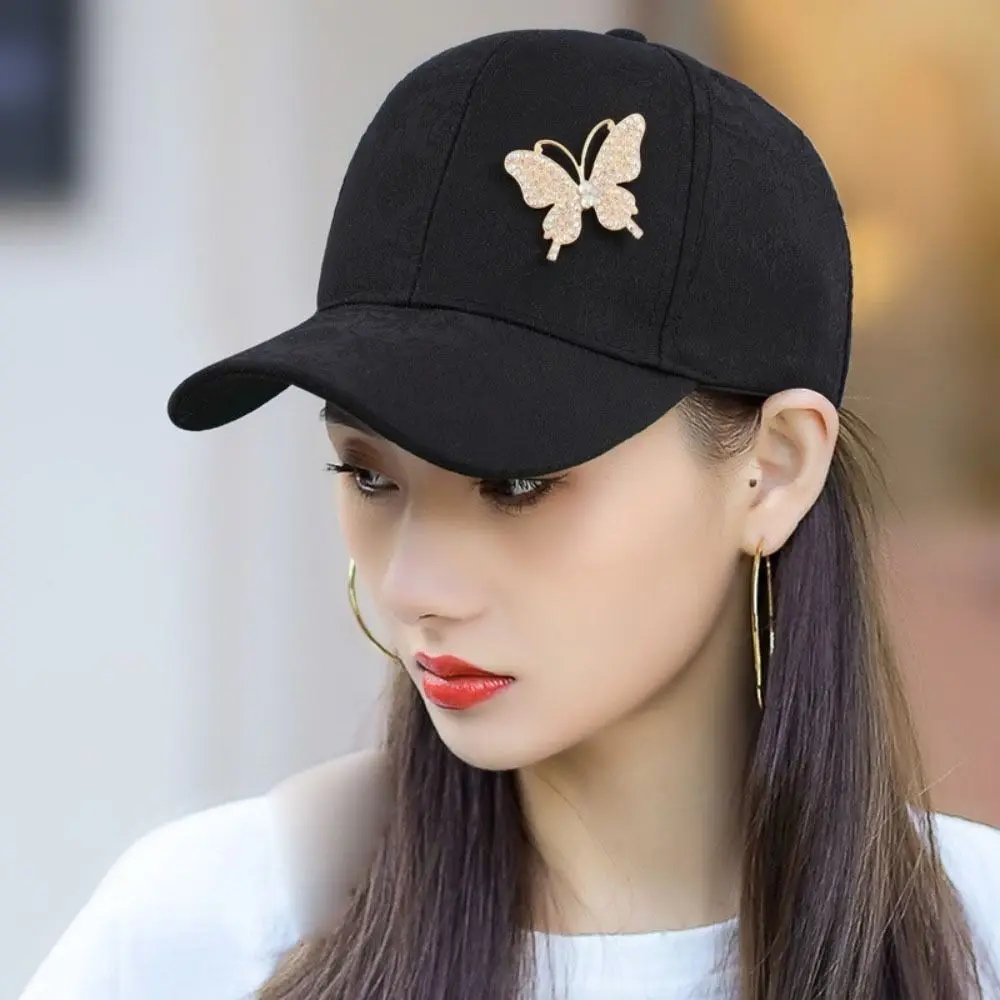 

Solid Color Rhinestone Baseball Hat Sun Protection Korean Style Sunscreen Peaked Cap Adjustable Breathable Women Sun Cap Street