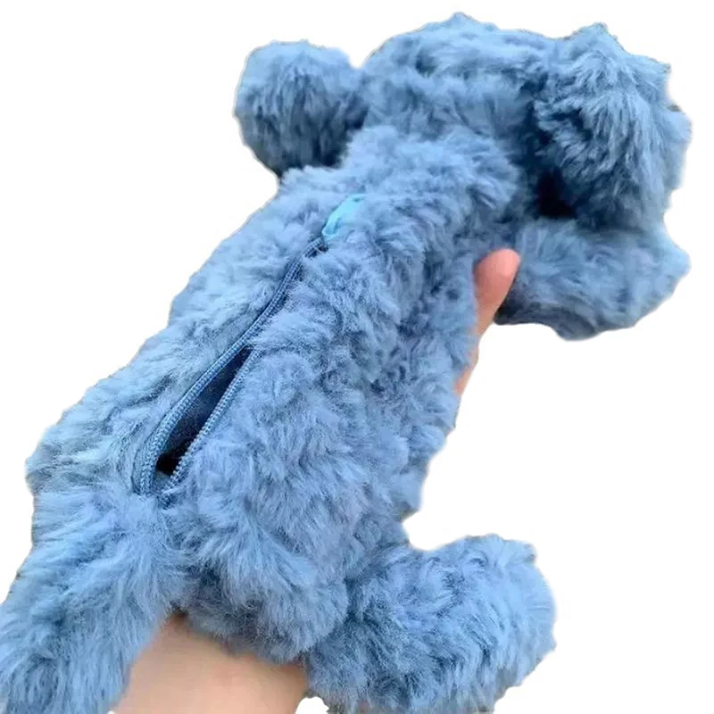 مقلمة على شكل فيل كرتوني أزرق لطيف - حقيبة أقلام قطيفة ذات سعة كبيرة، وحقيبة مكياج للسفر وهدية تخزين القرطاسية