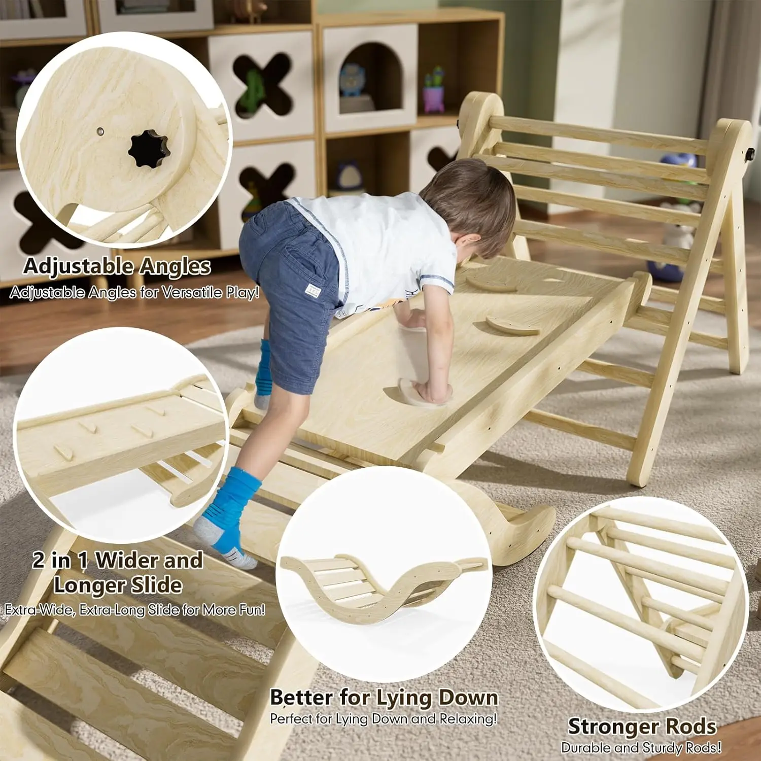 ชุดสามเหลี่ยม Climber 5 in 1, เด็กวัยหัดเดินของเล่นปีนเขาในร่มพับ Ramp & Arch & Mat สําหรับ Montessori Play Gym สําหรับ Todd