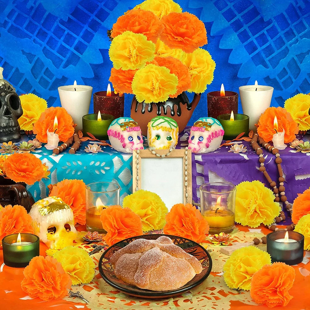 YeeNanee-رؤوس زهور القطيفة الاصطناعية مع جذع ، قطيفة قطيفة حرير برتقالي لديكور ديا دي لوس مويرتوس ، يوم الموتى تصنعه بنفسك ، 60 *