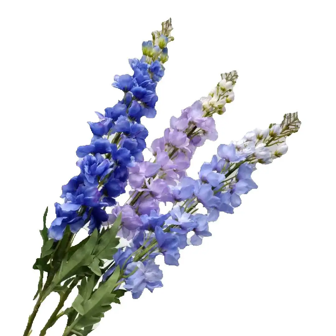 One Faux Larkspur Plant 101cm Long Blue White Purple Artificial Silk Delphinium Flower