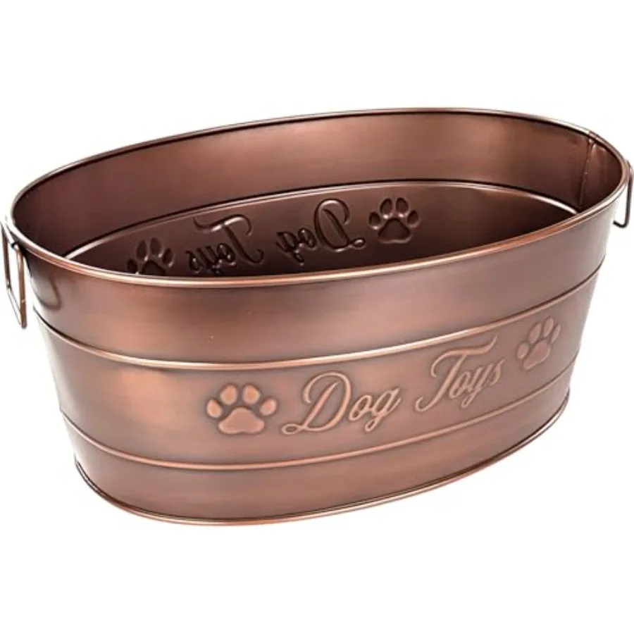 

Indestructible Metal Dog Toy Bin - Galvanized Metal Bin with Handles for Accessory Storage - Pet Toy Basket, Blanket Basket - S
