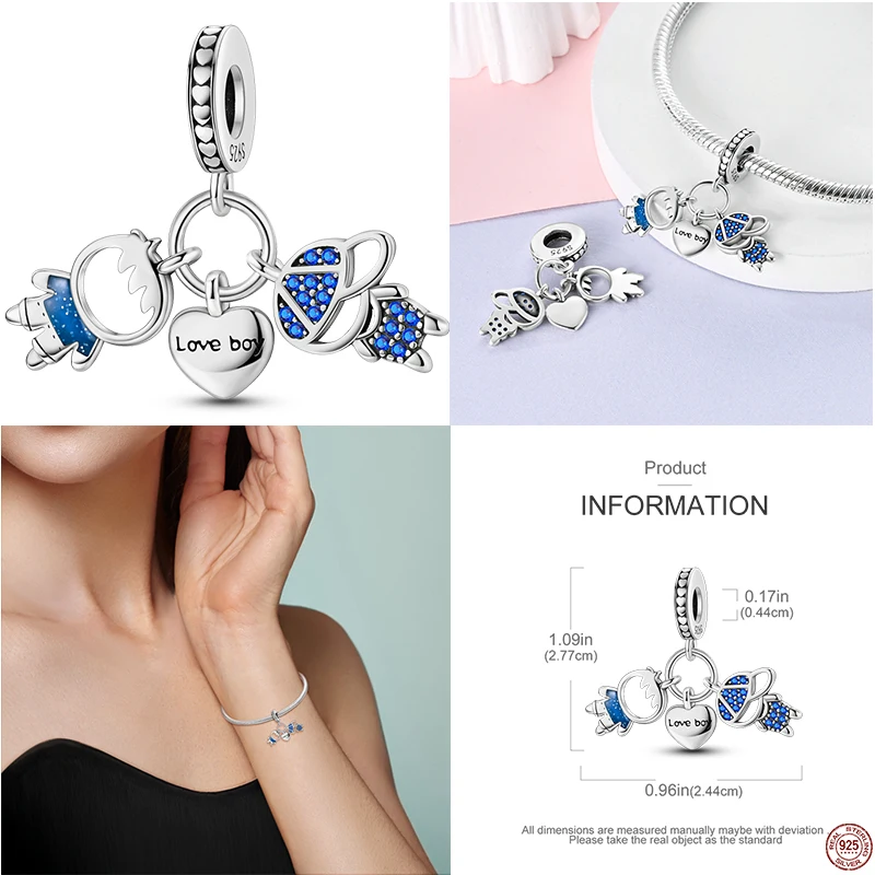 

Original 925 Sterling Silver Boys and Girls Charm For 3mm Women's Bracelets Necklace S925 Jewelry Birthday Gift