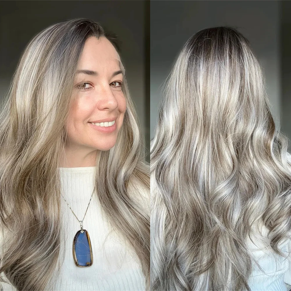 

Натуральный парик с кружевной передней частью, 26 дюймов, из волокна Futura, великолепный синтетический парик с кружевной основой, пепельно-русый с мелированием, парик с свободными волнами из волокна Futura