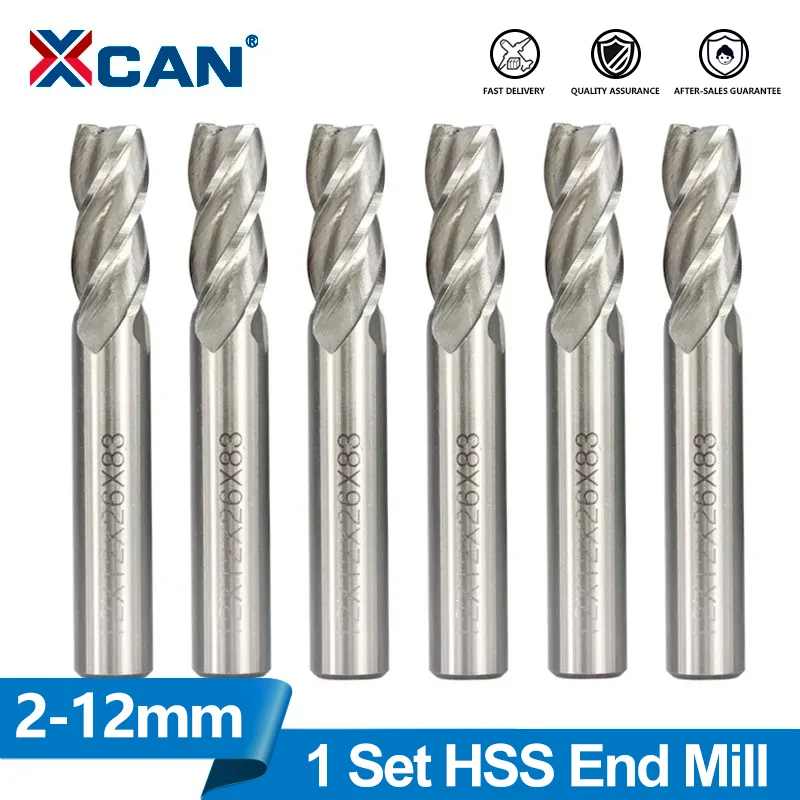 XCAN HSS Milling Cutter 4 Flute 2-12mm CNC Router Bit Spiral End Mill HSS Metal Cutter CNC Machine Aluminum Milling Tools