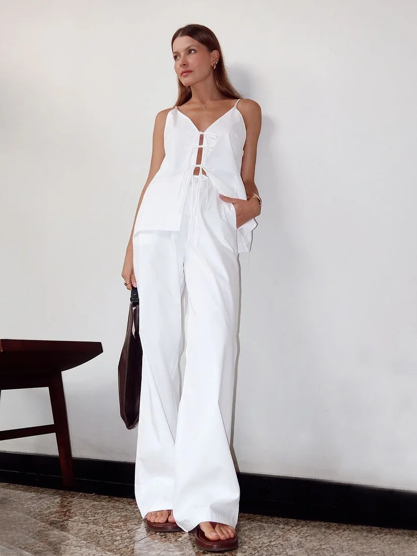 

Marthaqiqi повседневная женская ночная рубашка, костюм с v-образным вырезом, пижама на бретельках, одежда для сна, майка, ночная рубашка, брюки, свободный женский комплект ночного белья