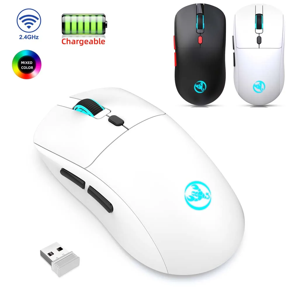 

2.4G Wirless Mouse Type C Rechargable Gaming Mice 650mAh Inbuilt Battery 4800DPI 7 Color RGB Lighting Computer Laptop Game Mouse