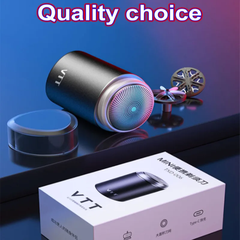 Electric Mini Shaver Portable Double Heads Type-C Charging 6-Leaf Grinding Knife Head Dry Wet Dual Use Waterproof Razor