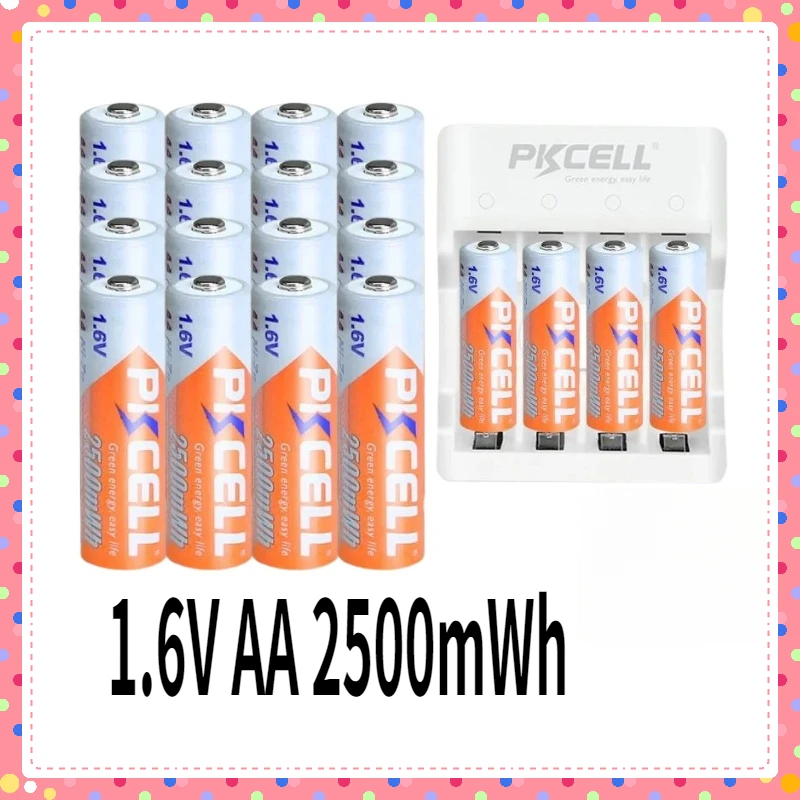 

4/8/12/16/20Pcs 1.6V AA NIZN Rechargeable Battery NIZN Charger For PKCELL NI-ZN 2500mWh 2A Size for Toys