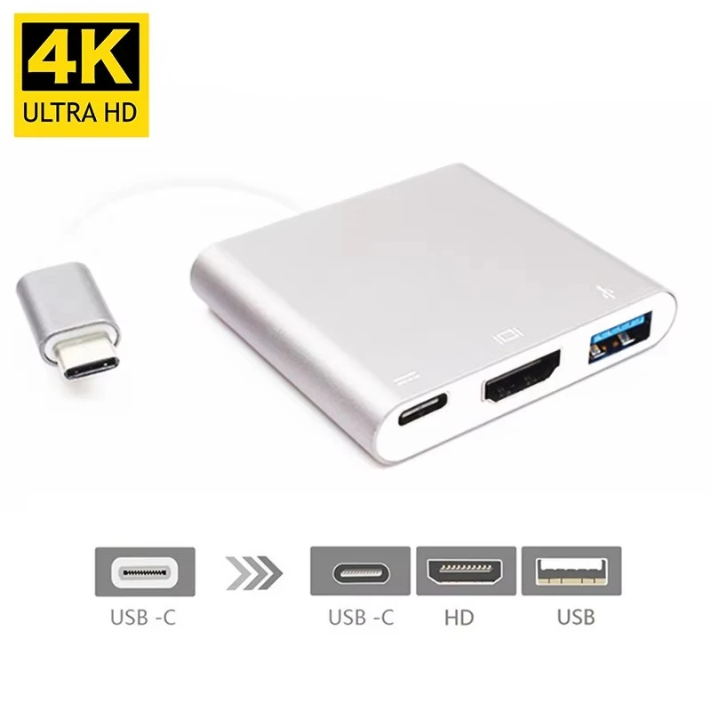 

3 in 1 Type C Hub to HDMI 4K Compatible USB 3.0 PD Charging Adapter USB-C 3.1 Hub for Mac Air Pro Huawei Mate10 Samsung S8 Plus