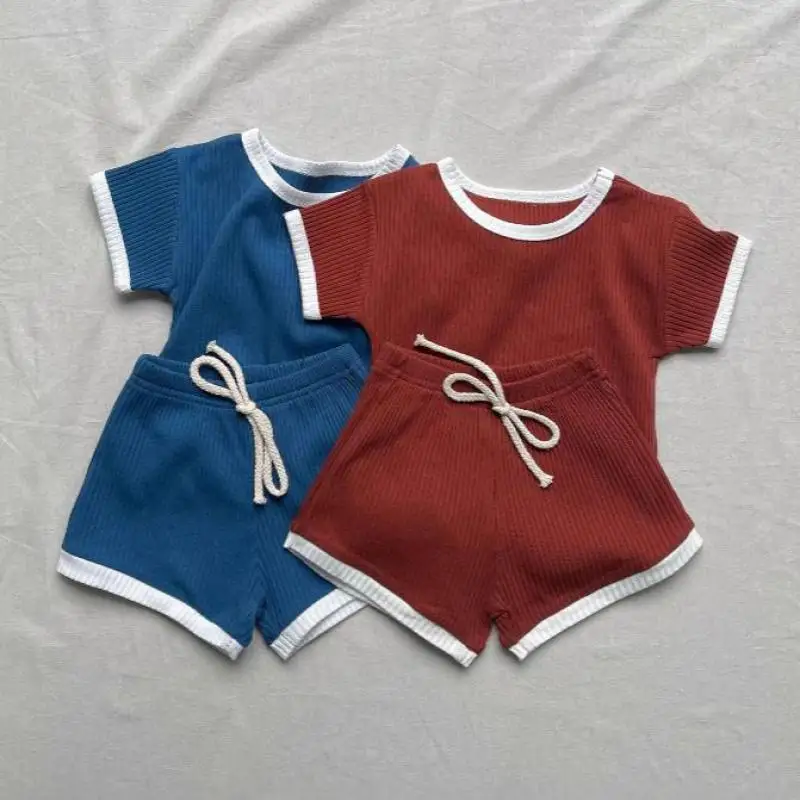 

2025 Summer New Baby Short Sleeve Clothes Set Infant Boy Girl Solid Color Tops + Shorts 2pcs Suit Cotton Toddler Outfits
