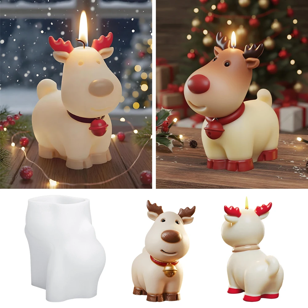 

DM1284 DIY Christmas concrete deer candle silicone mold making 3D elk plaster decorative mold Christmas gift